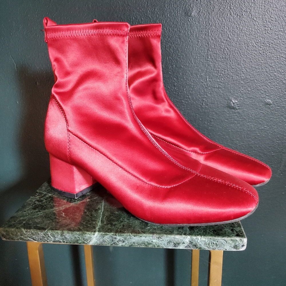 Red Silky Sock Ankle Boots